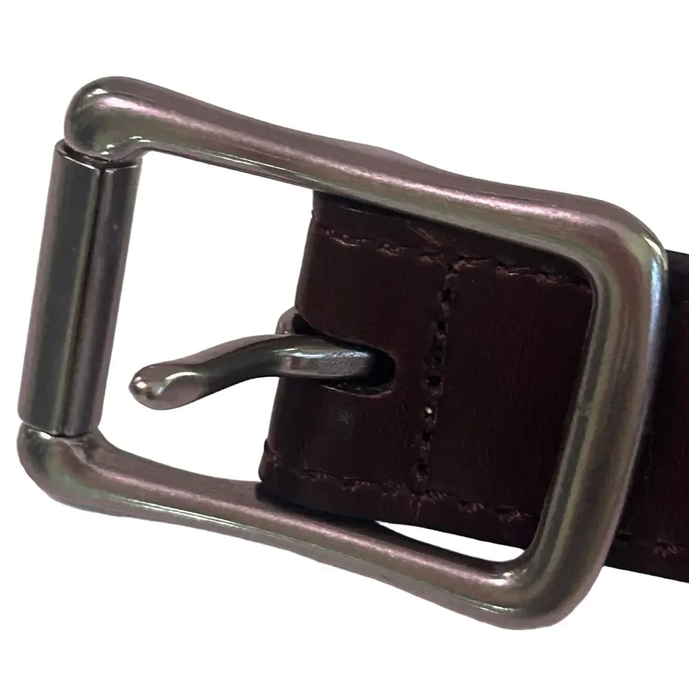 Genuine Leather Belt Silver Buckle Canvas Red White Blue Stretch Unisex Large
